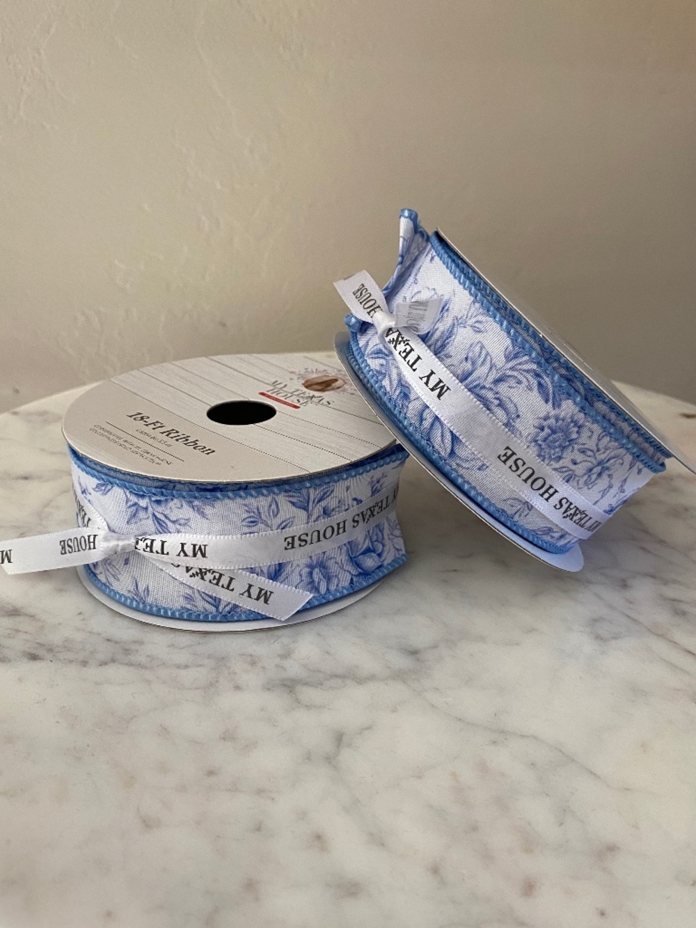 ** NWT** LOT of 2 My Texas House Blue and White Floral Ribbon 18'